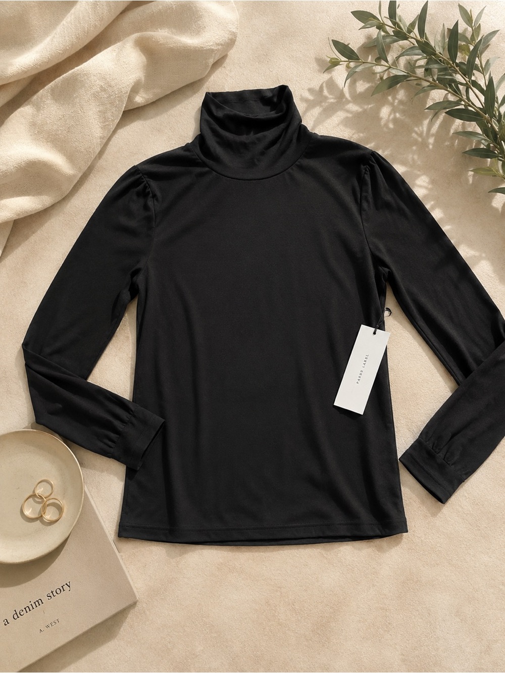 Women's Black Turtleneck Long Sleeve Top